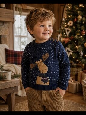 Ministry Of Rascals Navy Moose Sweater 24M Nordic Winter Cottage Christmas